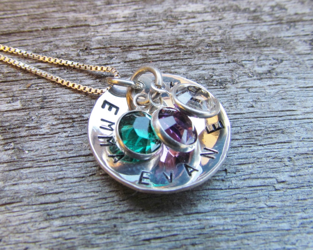 Sterling Silver Personalized Necklace Mothers Hand Stamped Jewelry